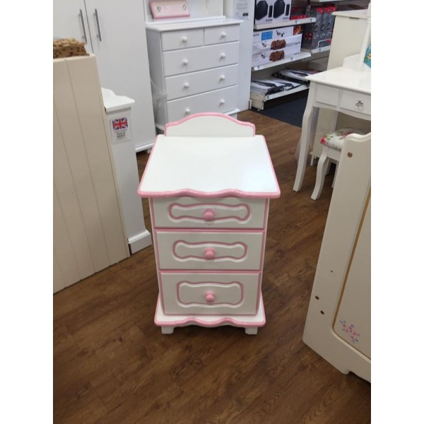 3 Drawer Bedside Unit White and Pink
